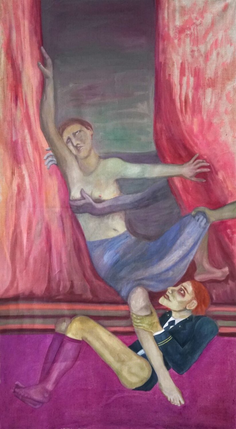 Jill Mulleady The Rape, 2017 Oil on linen, 173 x 93 cm