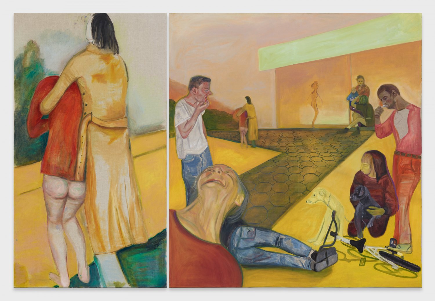 Jill Mulleady Pico Boulevard, 2019 Oil on linen, 165 x 92 cm (left panel), 165 x 152 cm (right panel)
