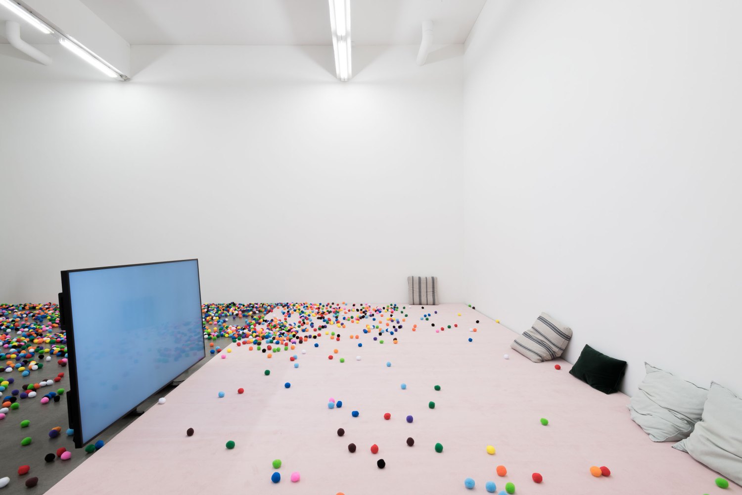 A years worth of calm soothing and restful at 15 seconds a day (According to color psychology, blueis the most calming color for the mind; pink is the most physically soothing and will leave you feelingswaddled. Green, the color of nature, is the least demanding of all the colors and is very restful on theeye),&nbsp;202591 minute color video, rug, borrowed pillows and resting supports from various friends, peers and*supportersdimensions variable