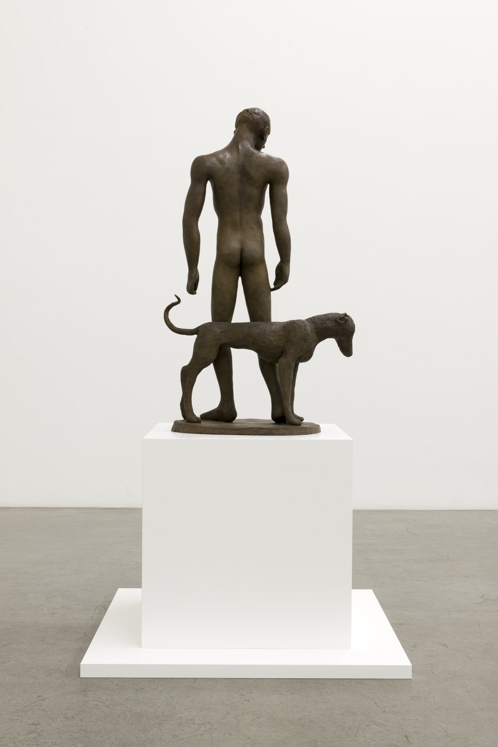 Man and dog, 2025 bronze with patina 102 x 62 x 38 cm