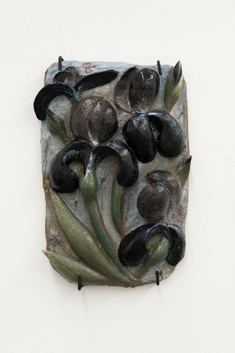Black Irises, 2025 Terracotta with glaze and iron oxide 34 x 24 x 7 cm