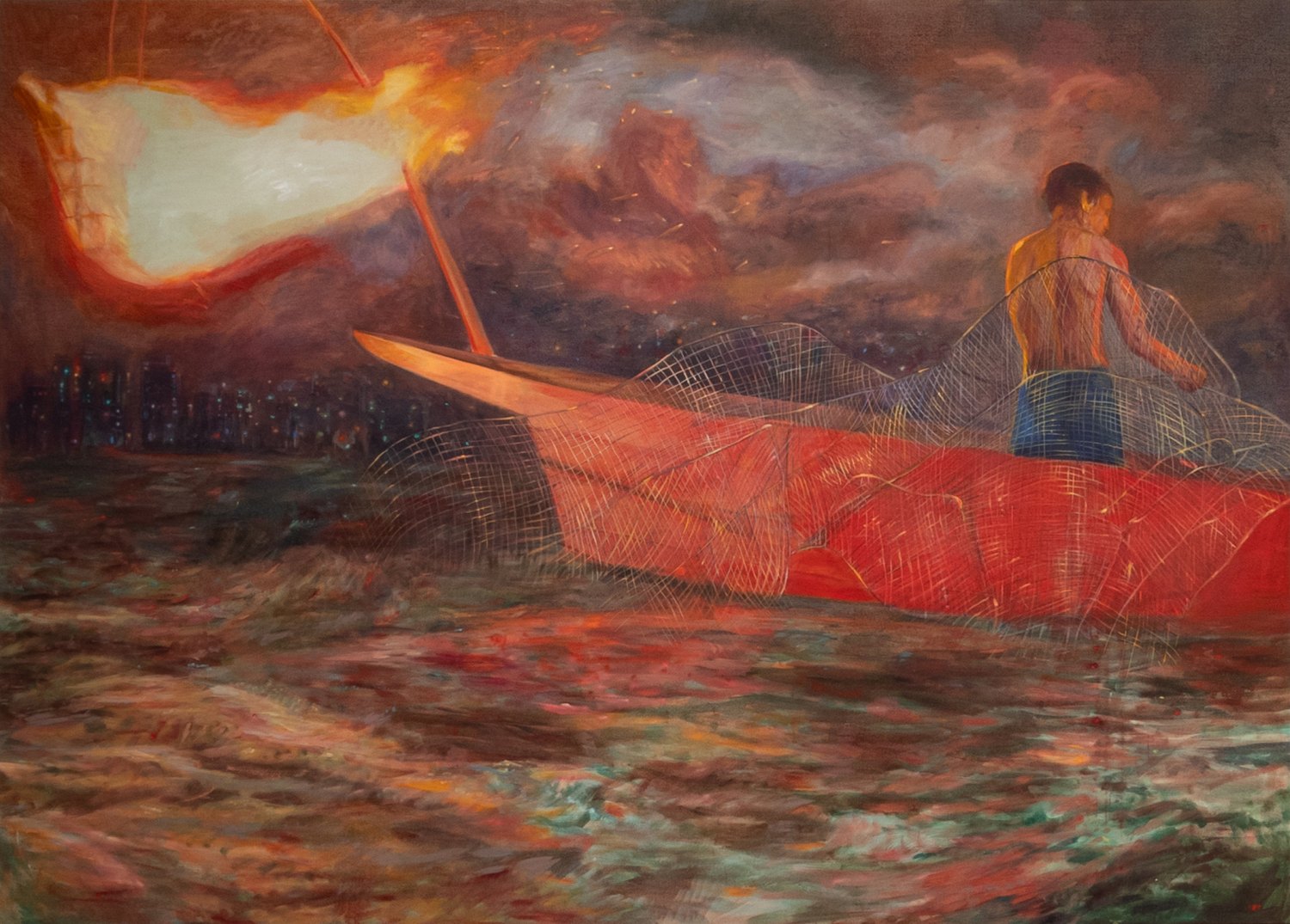 Jill Mulleady Pesca a la Encandilada, 2024 Oil on linen 200 x 300 cm