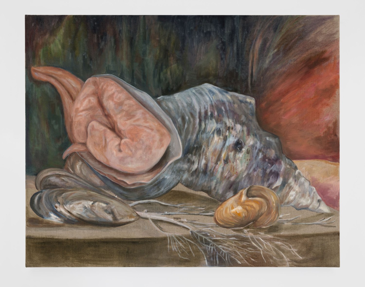 Jill Mulleady Reclining Conch with Shells, 2023 Oil on linen 130 x 162 cm