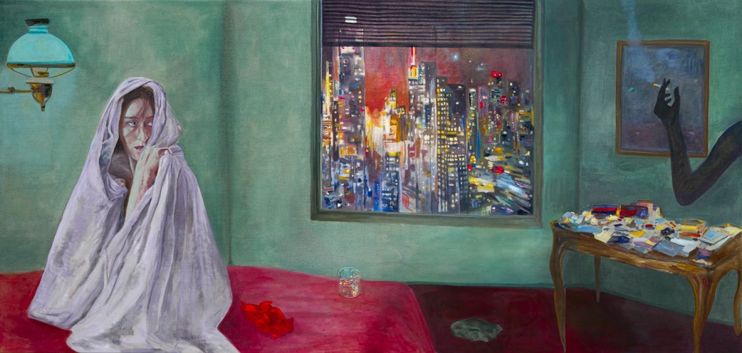 Jill Mulleady A Sun for the Sleepers, 2022 Oil on linen 127.5 x 266 cm