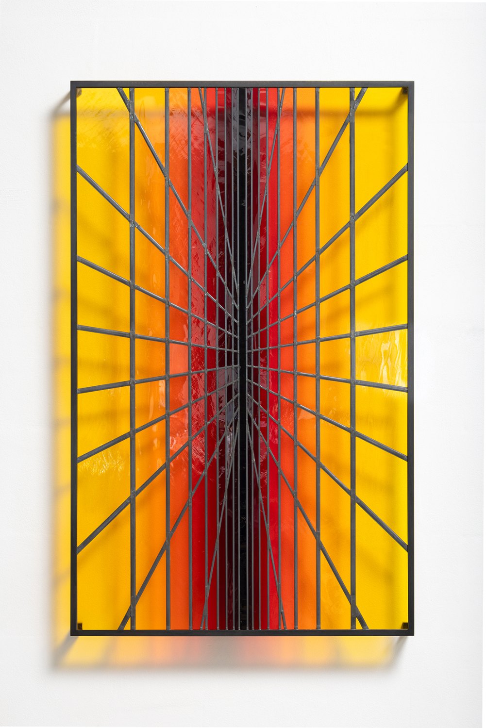 Jeremy Shaw Maximum Horizon, 2024 Hand blown stained glass, lead, steel 130 x 80 x 10 cm