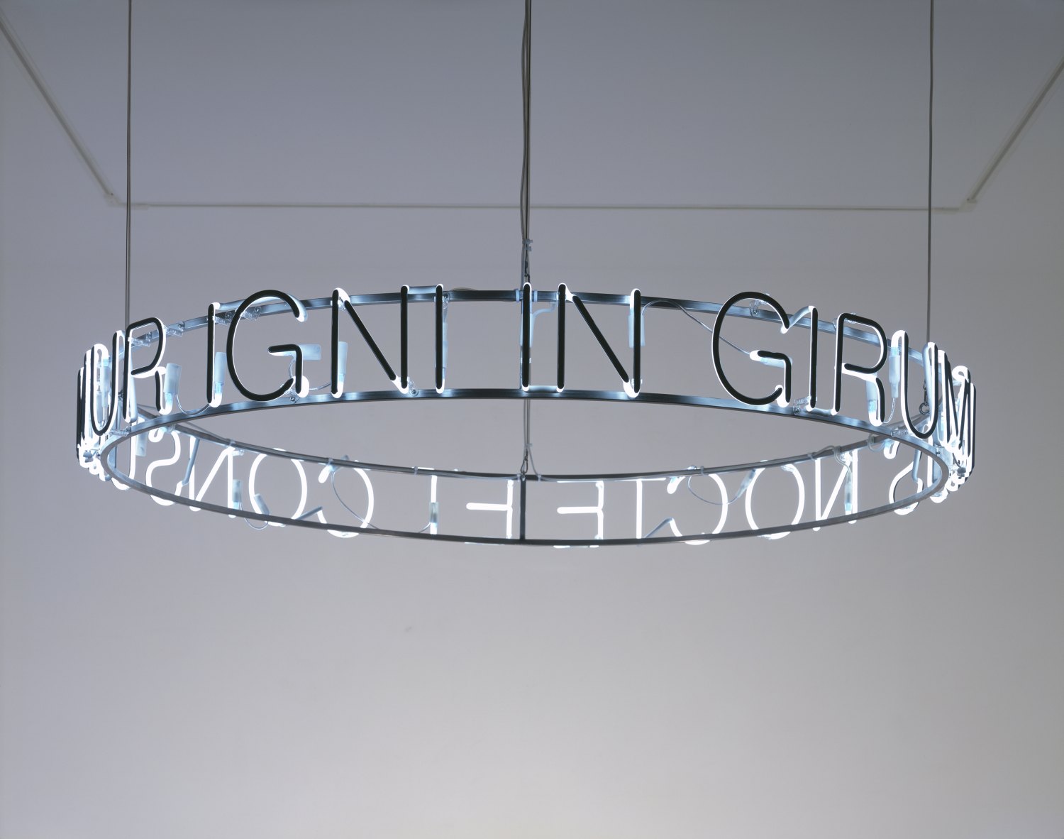 Cerith Wyn Evans In girum imus nocte et consumimur igni, 2008 Negative neon, metal, cable, plexiglass, 20 × 185 cm   