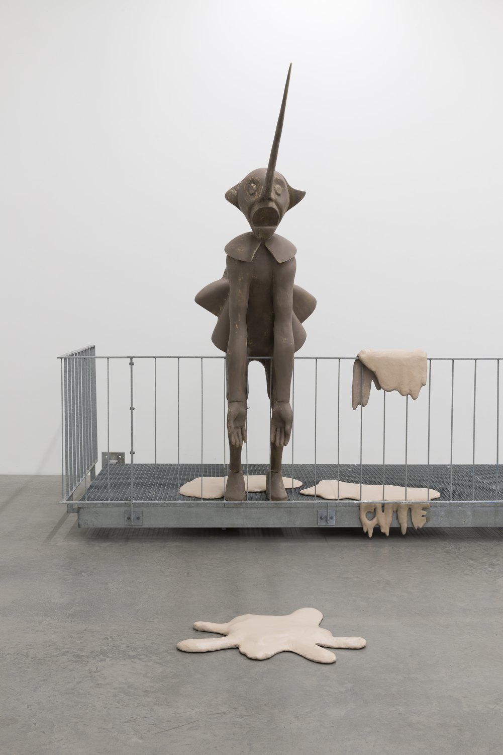 Cosima von Bonin  DER ITALIENER, 2014    Styrofoam, fibreglass, laminate, galvanized steel,  Figure: 250 × 80 cm, Balcony: 150 × 600 cm   